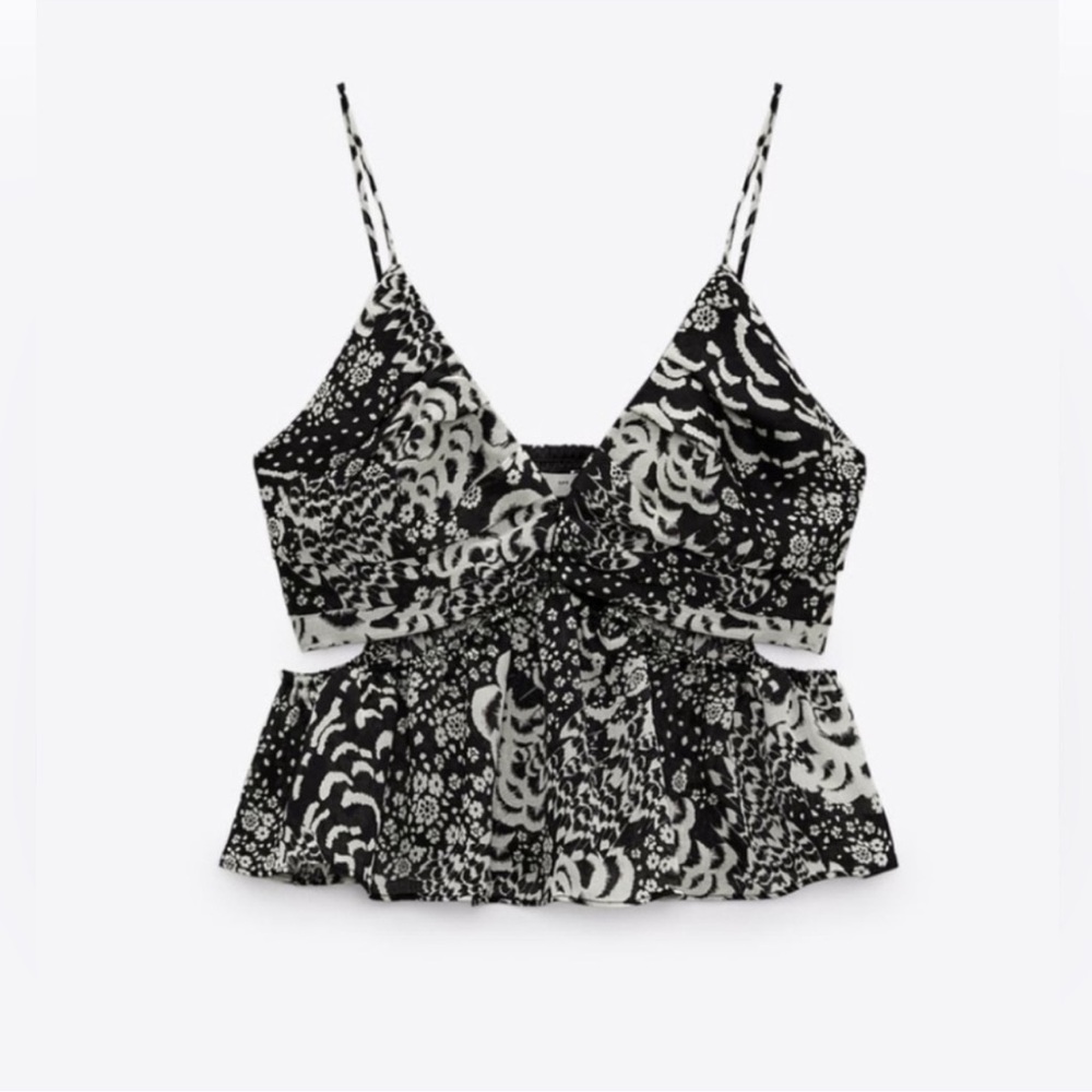 Zara Black and White Asymmetrical Bustier Camisole - Size M